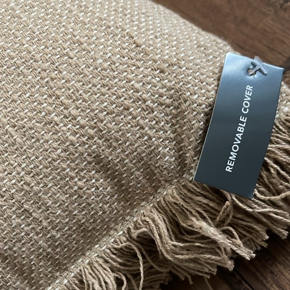 Threshold Studio McGee Woven Striped Throw Pillow Neutral Cream Fringed Trim - Picture 6 of 7